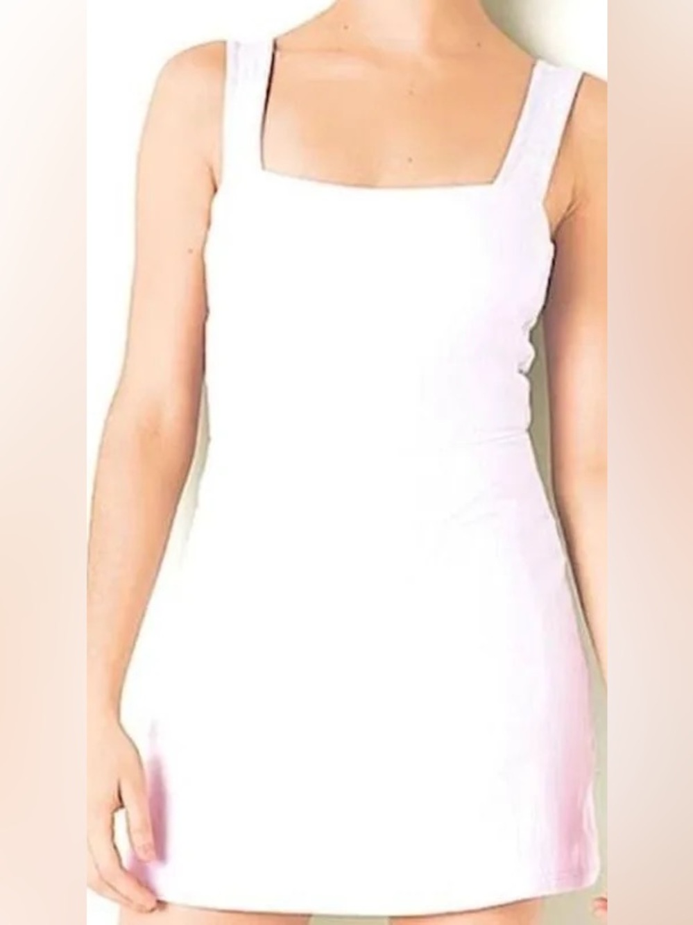 PINK Victoria's Secret White Ribbed Square-Neck Romper with Built In Shorts